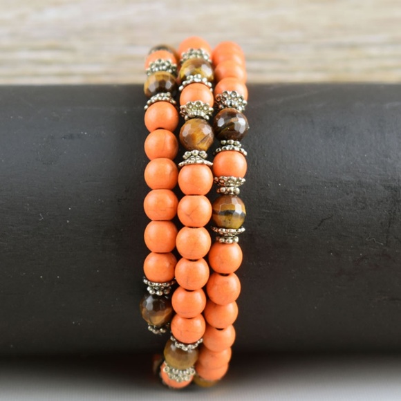 Orange Turquoise & Tiger Eye Double Cross 3PC Set - Picture 6 of 8